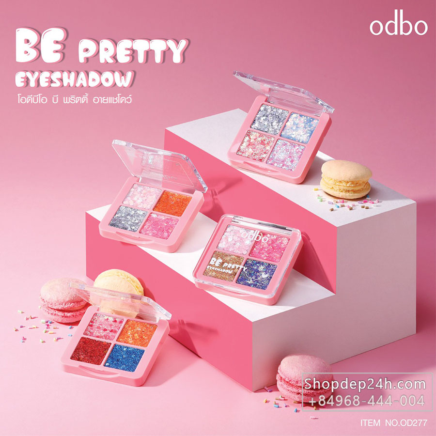 [Odbo] Phấn nhũ mắt kim tuyến 4 ô Odbo Be Pretty Eye Shadow Thái Lan